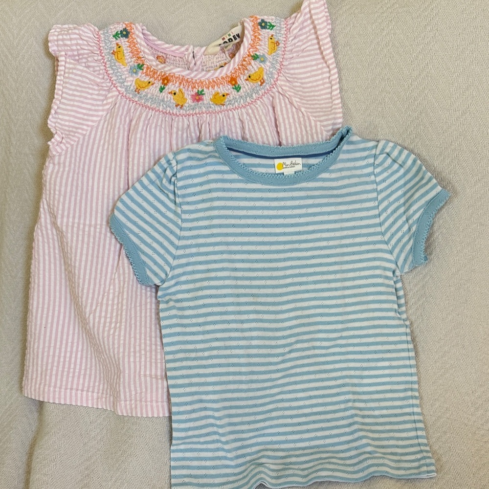 MiniBoden Kids Striped and Embroidered Tops Set